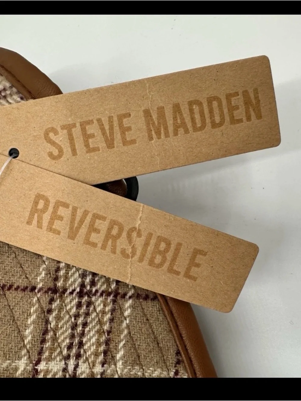 Steve Madden Plaid Reversible Bucket Hat - Cream, LOT OF TWO, Tan & Brown, NWT